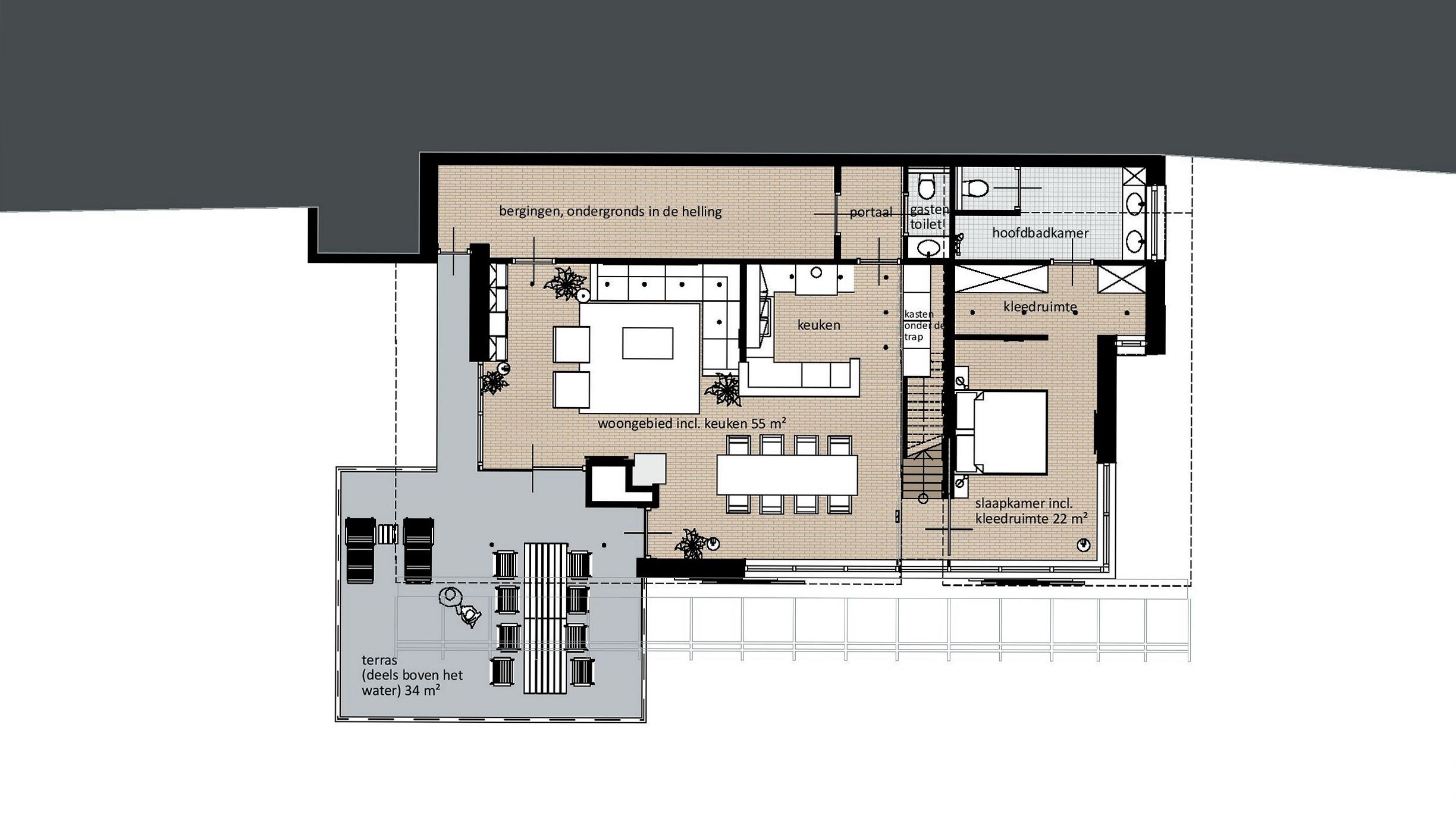 Plattegrond woonniveau (onderverdieping)